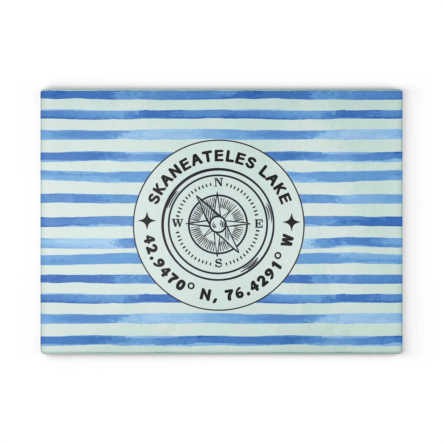 Skaneateles Blue Cabana Stripe Glass Cutting and Charcuterie Board