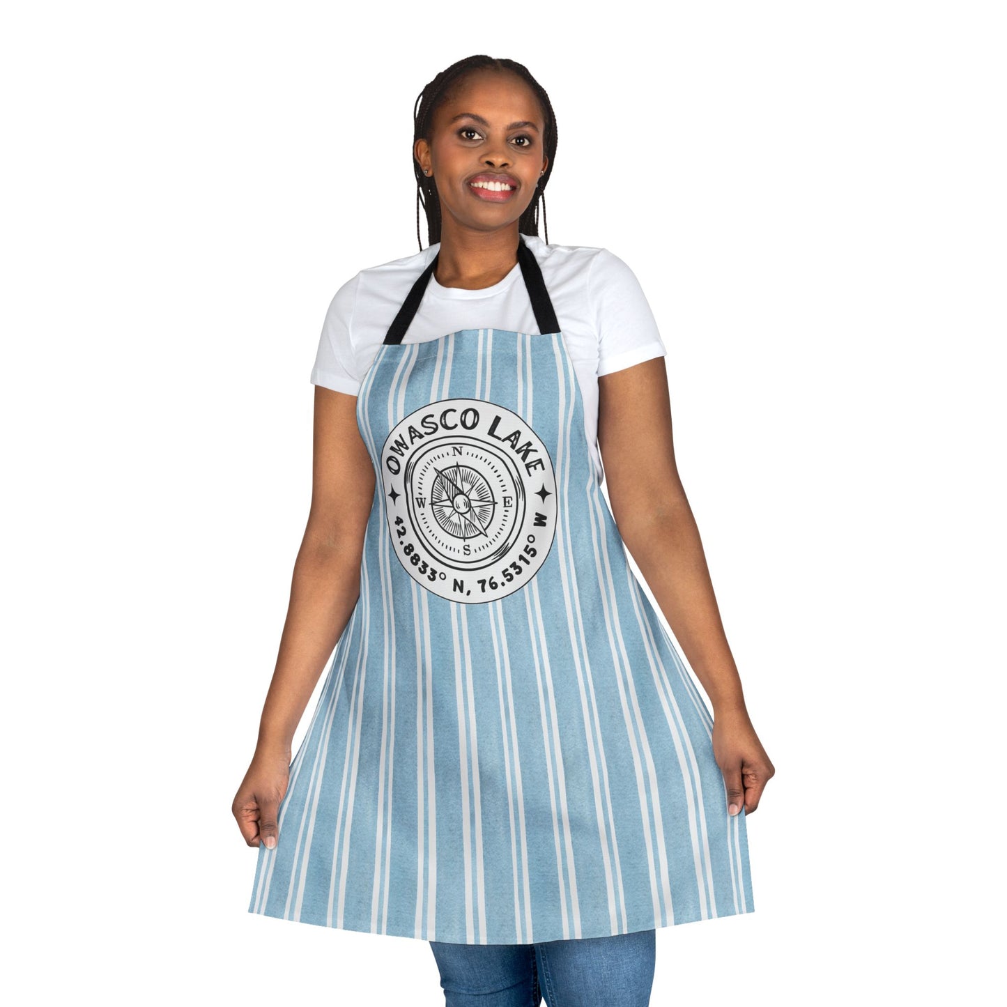 Owasco Lake NY Compass Blue Cabana Apron - Perfect for Lake Lovers, Chefs, and Home Cooks