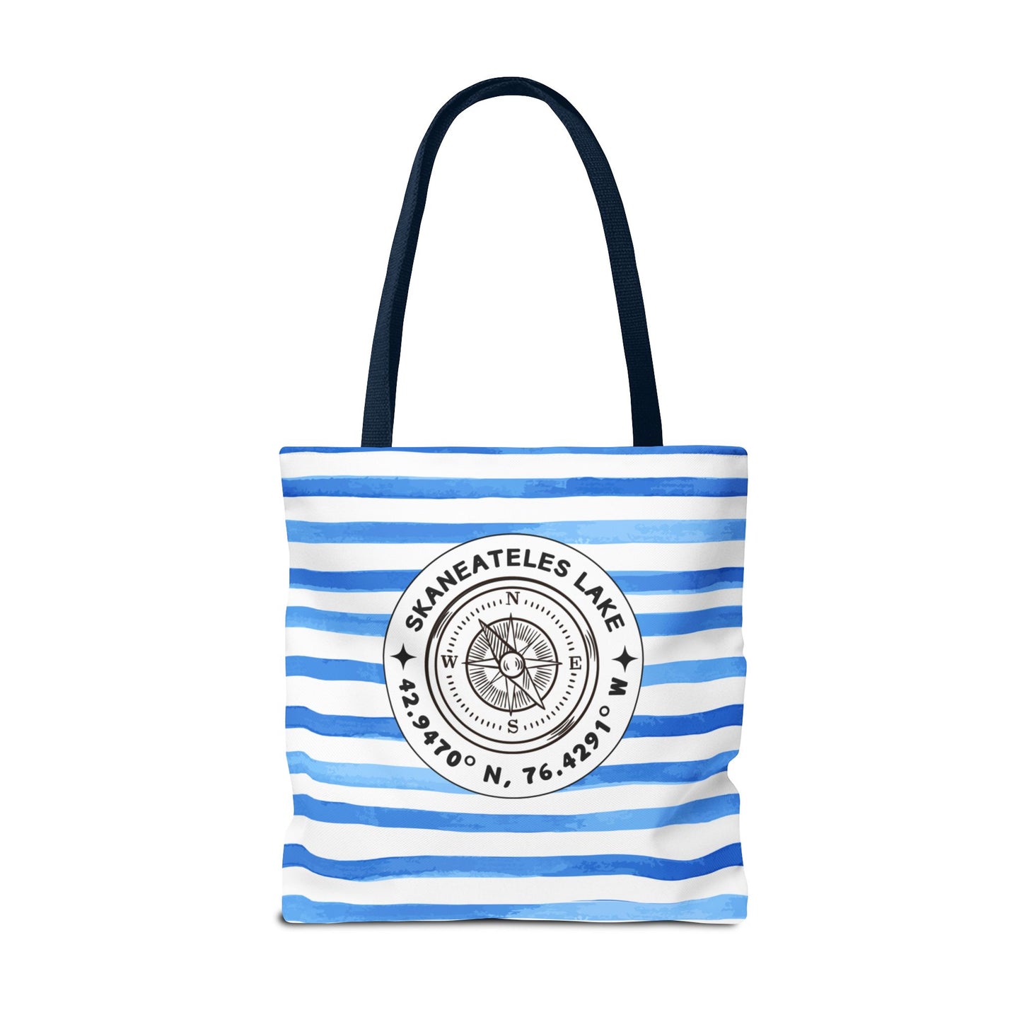 Skaneateles NY Compass, Blue Cabana Stripe, XL Tote Bag