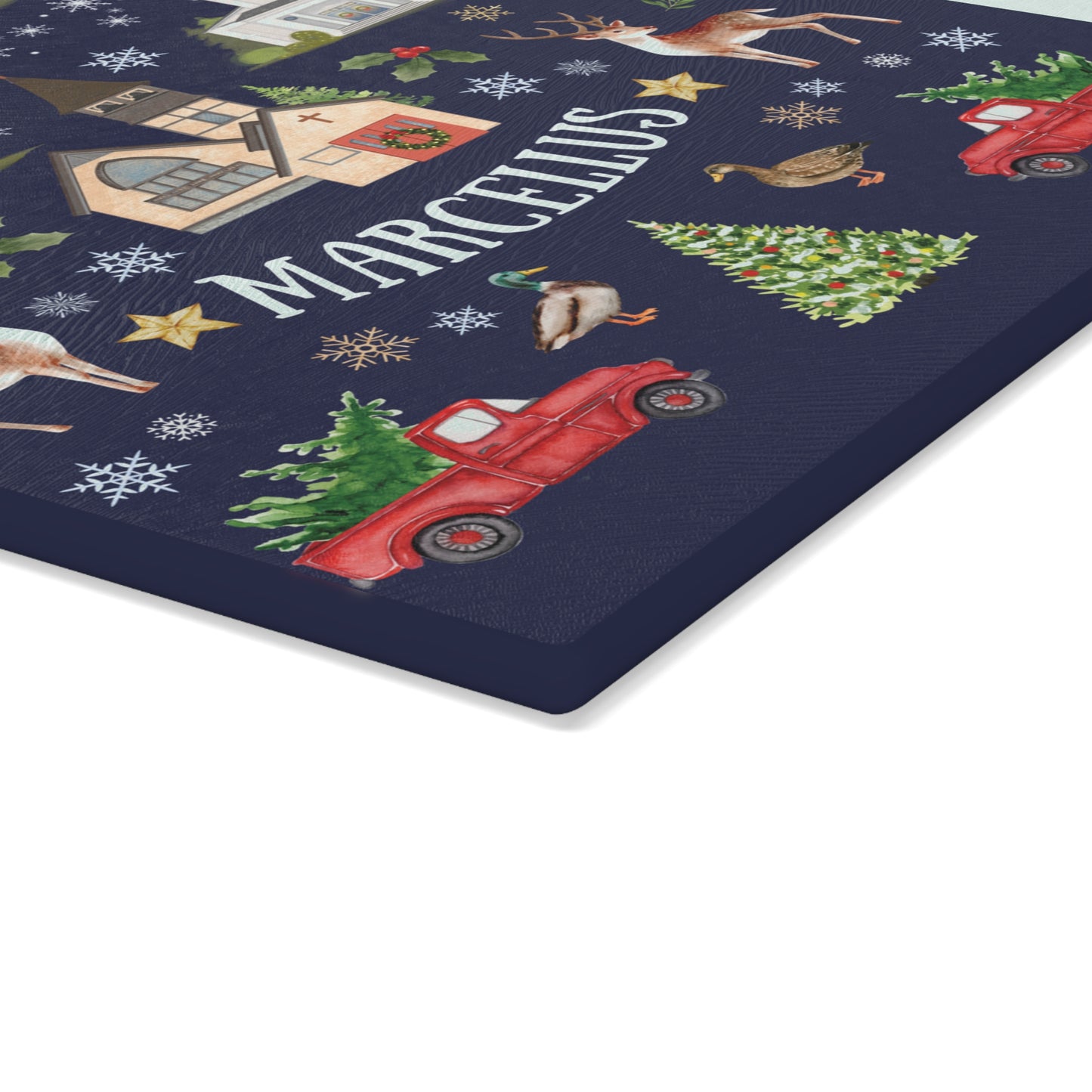 Marcellus Folk Christmas Glass Cutting Board