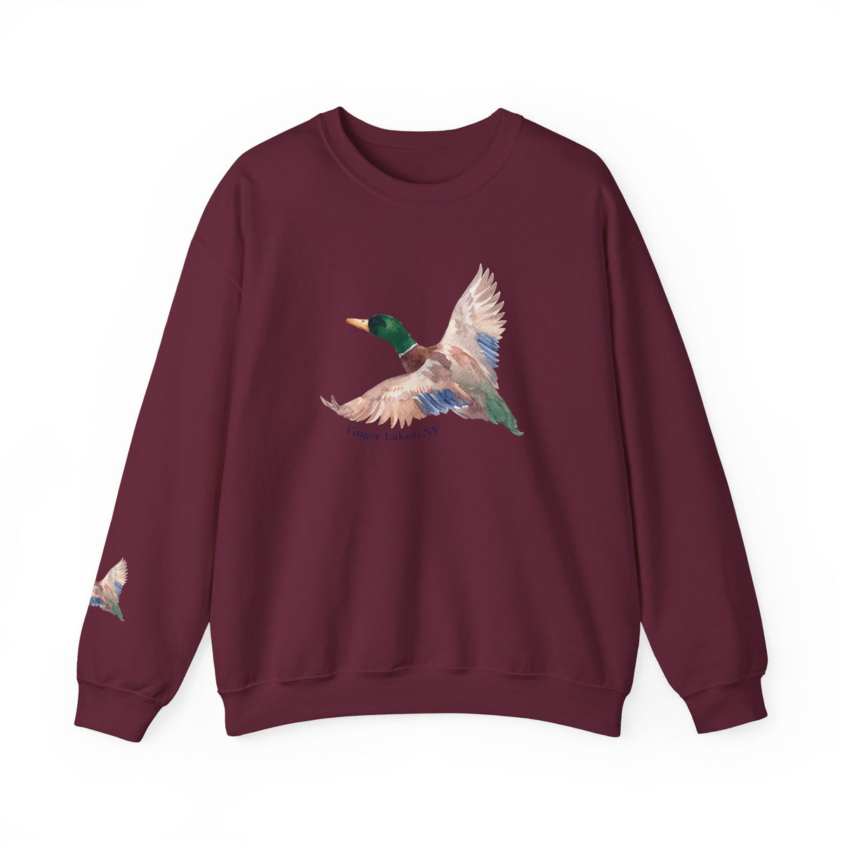 Mallard Flight Crewneck Sweatshirt — Flying Duck Nature Graphic