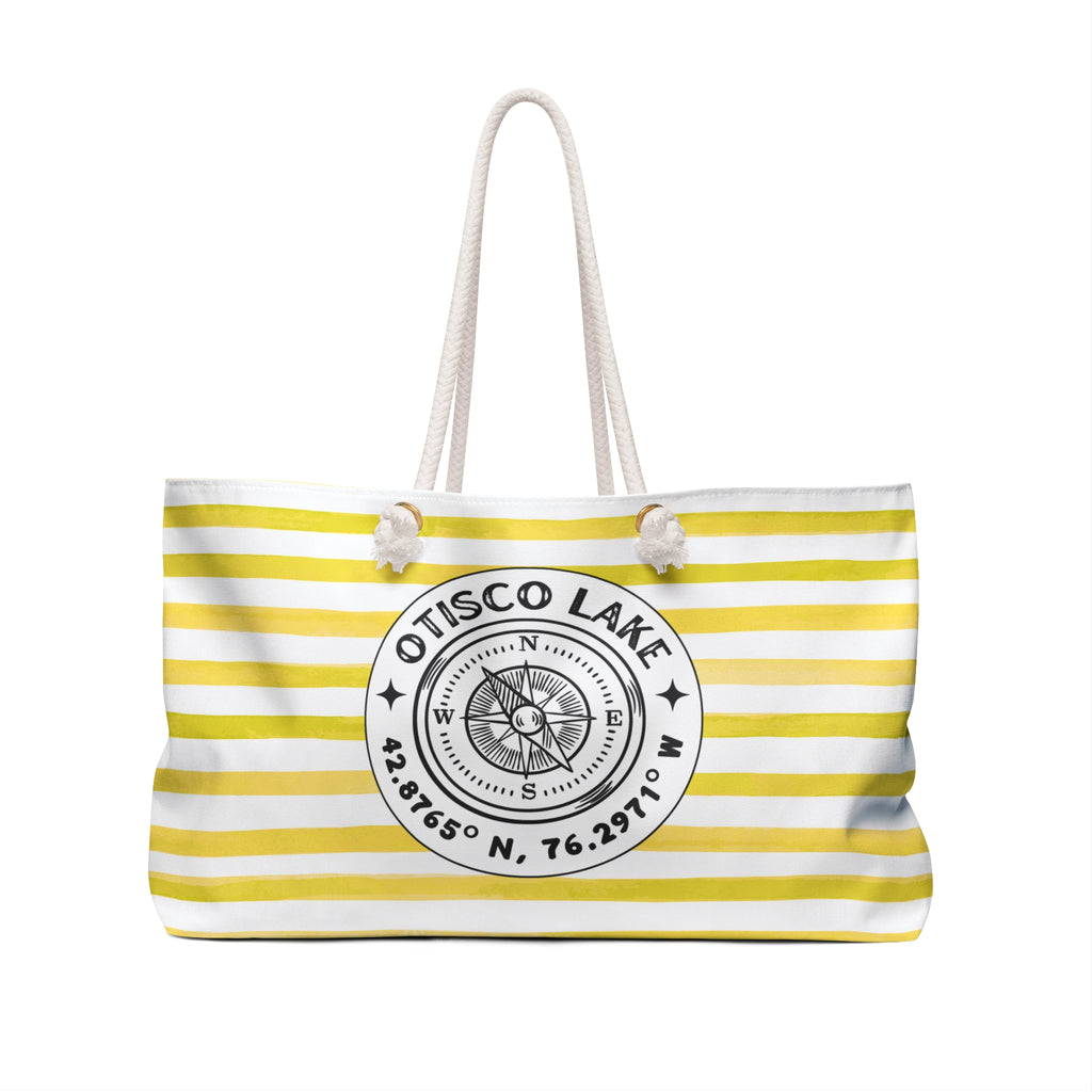 Otisco Lake Yellow Cabana Stripe - Jumbo Lake Day Tote Bag