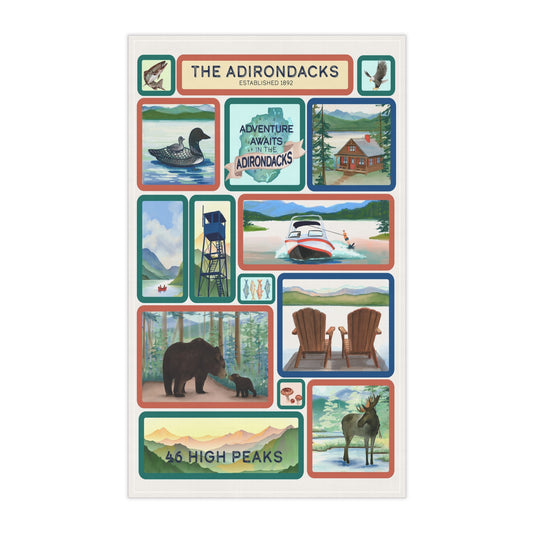 Adirondack Adventure Hand Painted Artwork - 100% Cotton Tea Towels - Made in the USA