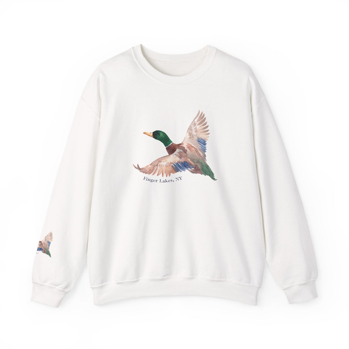 Mallard Flight Crewneck Sweatshirt — Flying Duck Nature Graphic