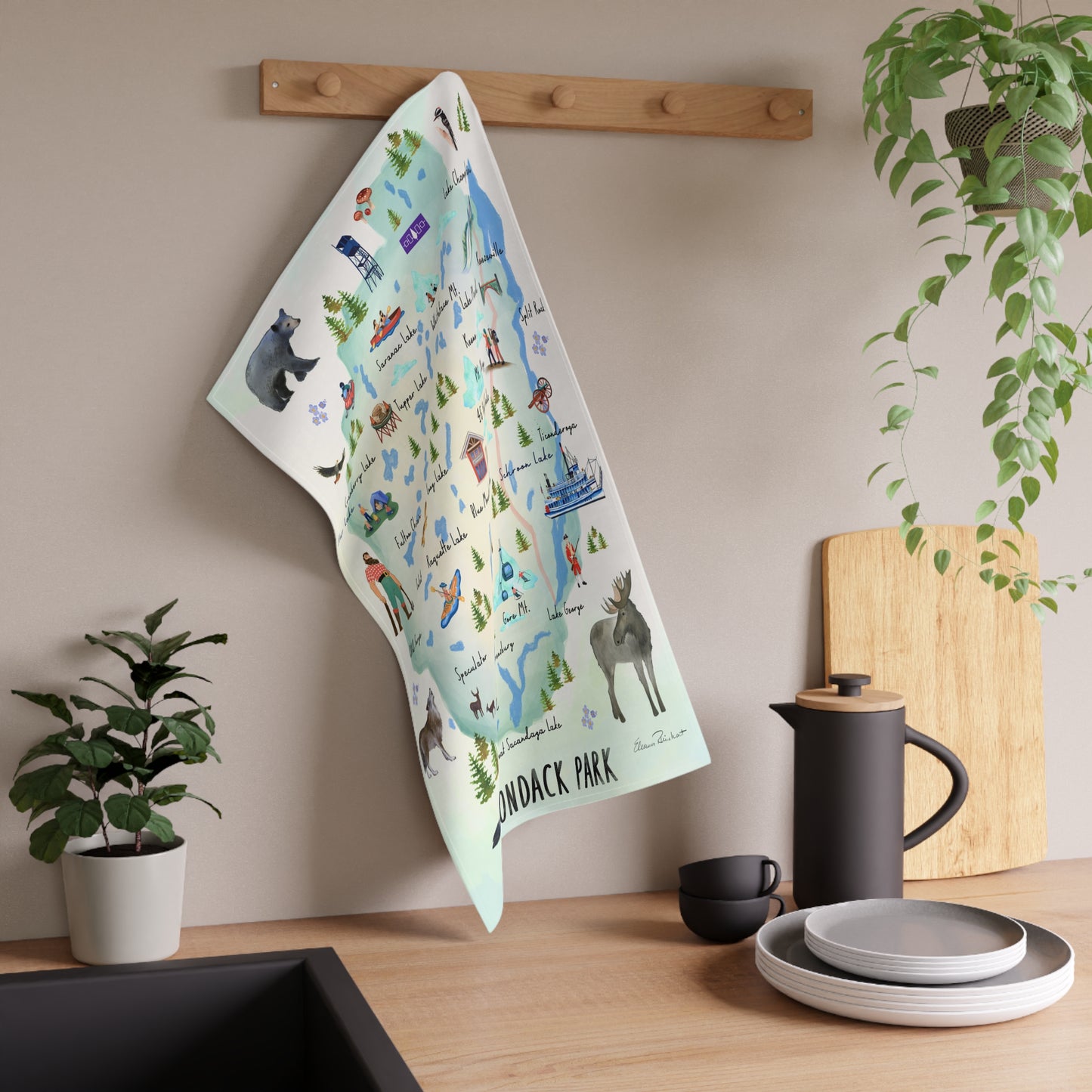 Adirondack Park Cotton Tea Towels - Whimsical Map Design for Outdoor Lovers