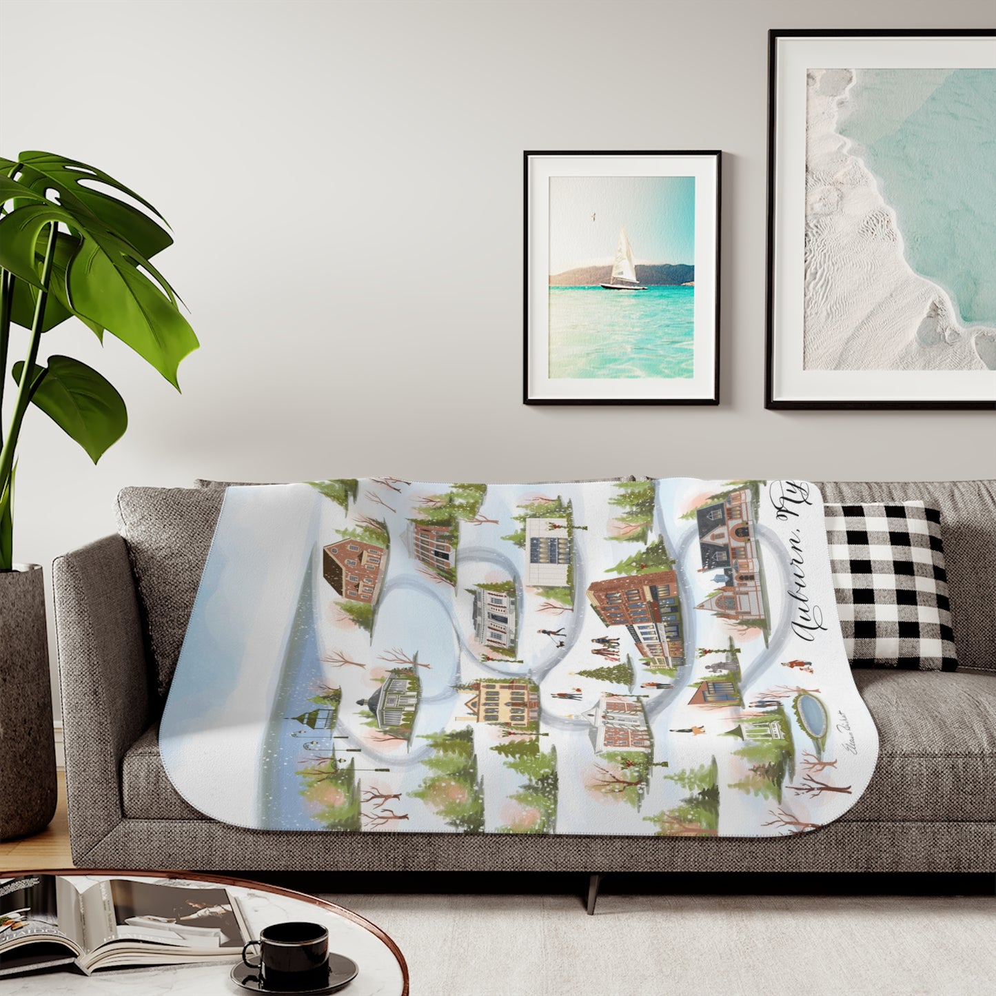 Auburn, NY Christmas Throw Blanket - Lux Fleece and Sherpa Blanket