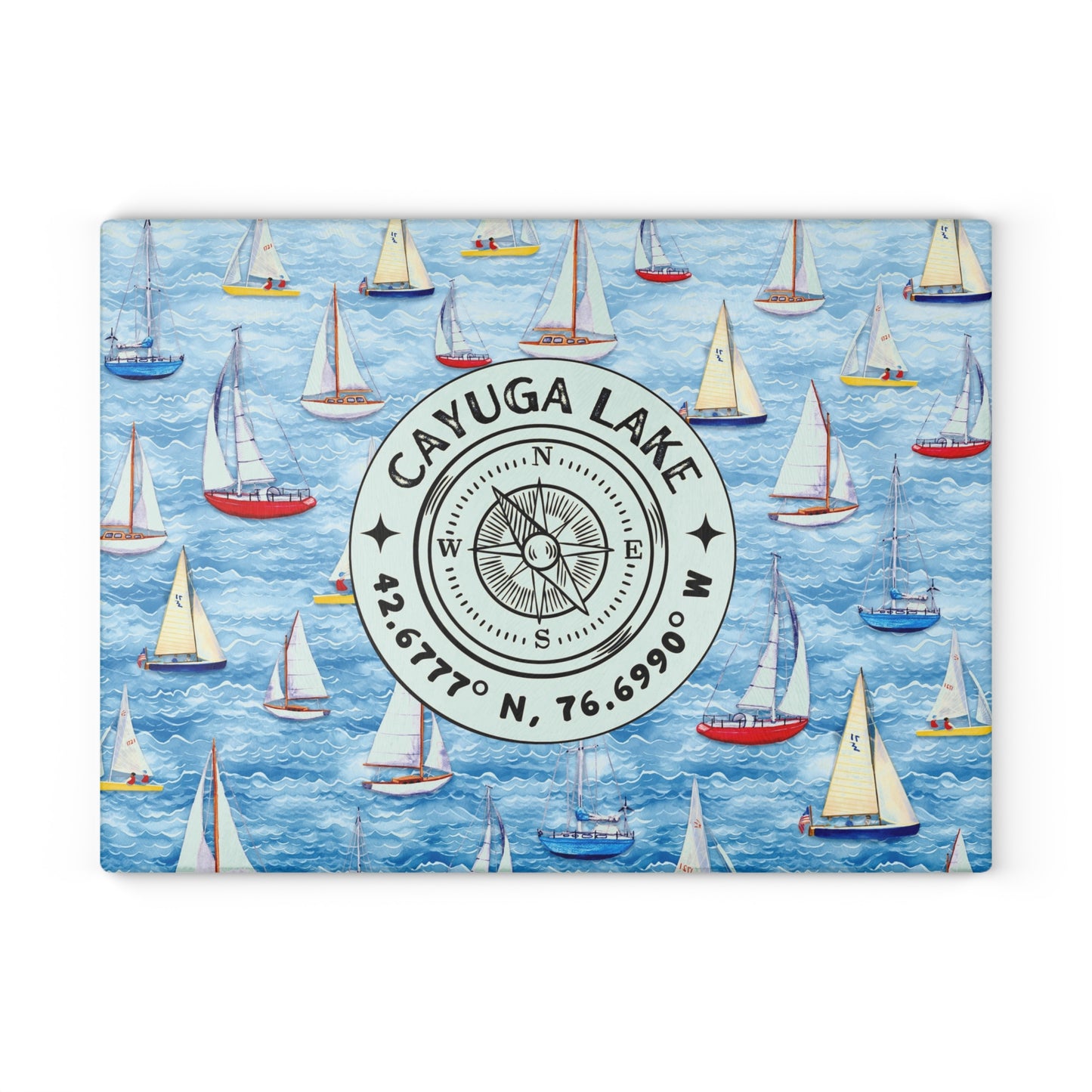 Cayuga Lake Sailboats Glass Charcuterie and Cutting Board