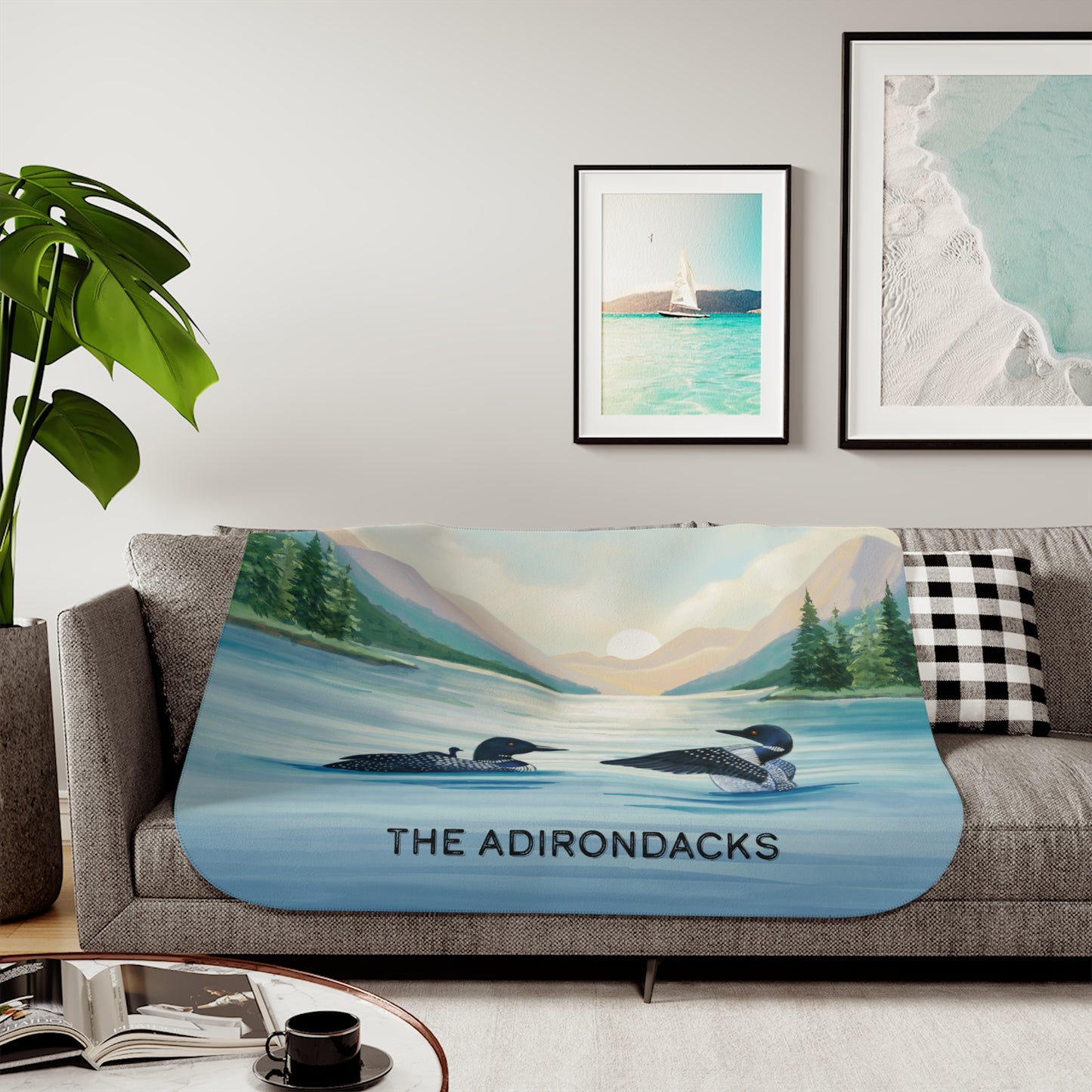 Adirondack Park, Loon Family, Double Layer Sherpa Blanket - Hand Painted Design - Made in the USA