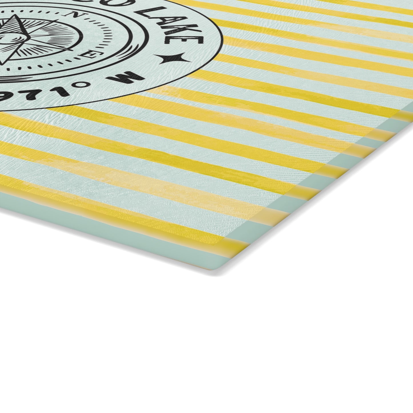 Otisco Lake Yellow Cabana Stripe Glass Cutting and Charcuterie Board