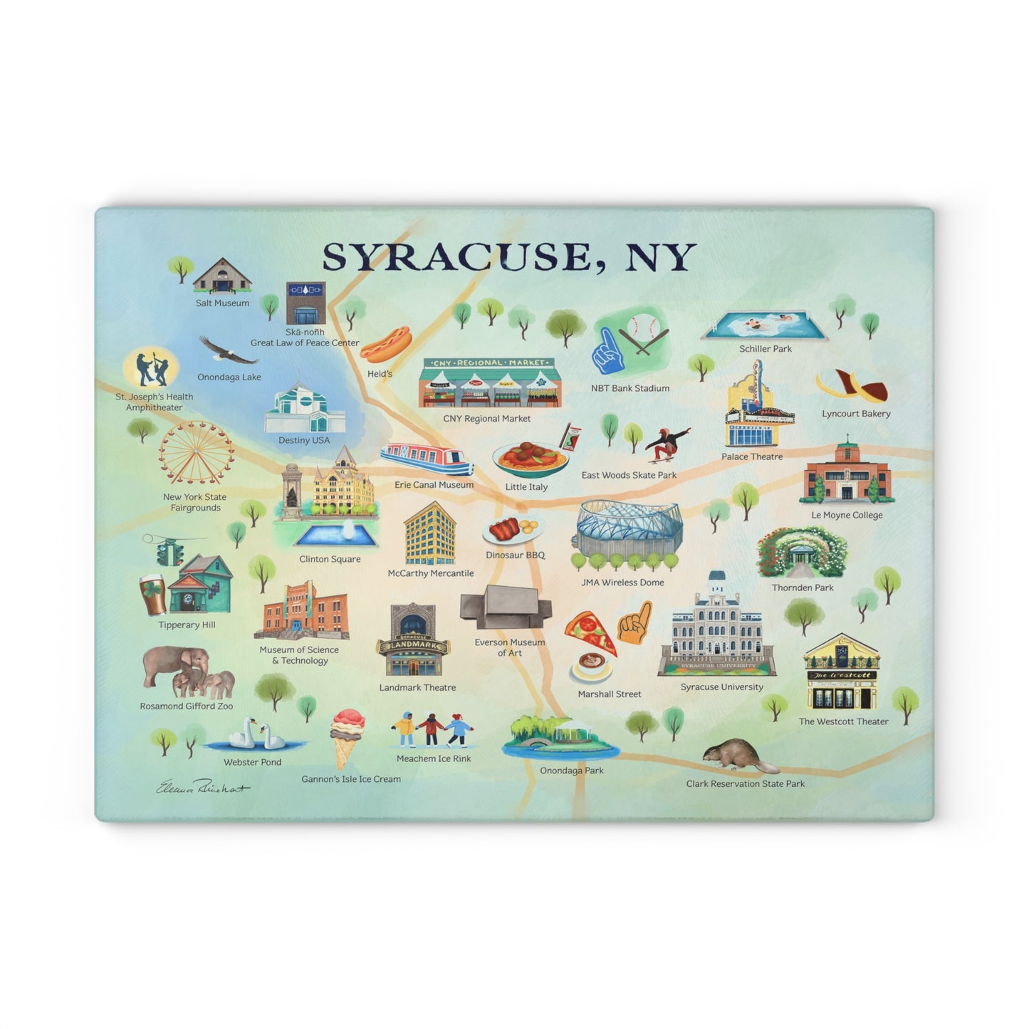 Syracuse City Map Glass Charcuterie and Cutting Board