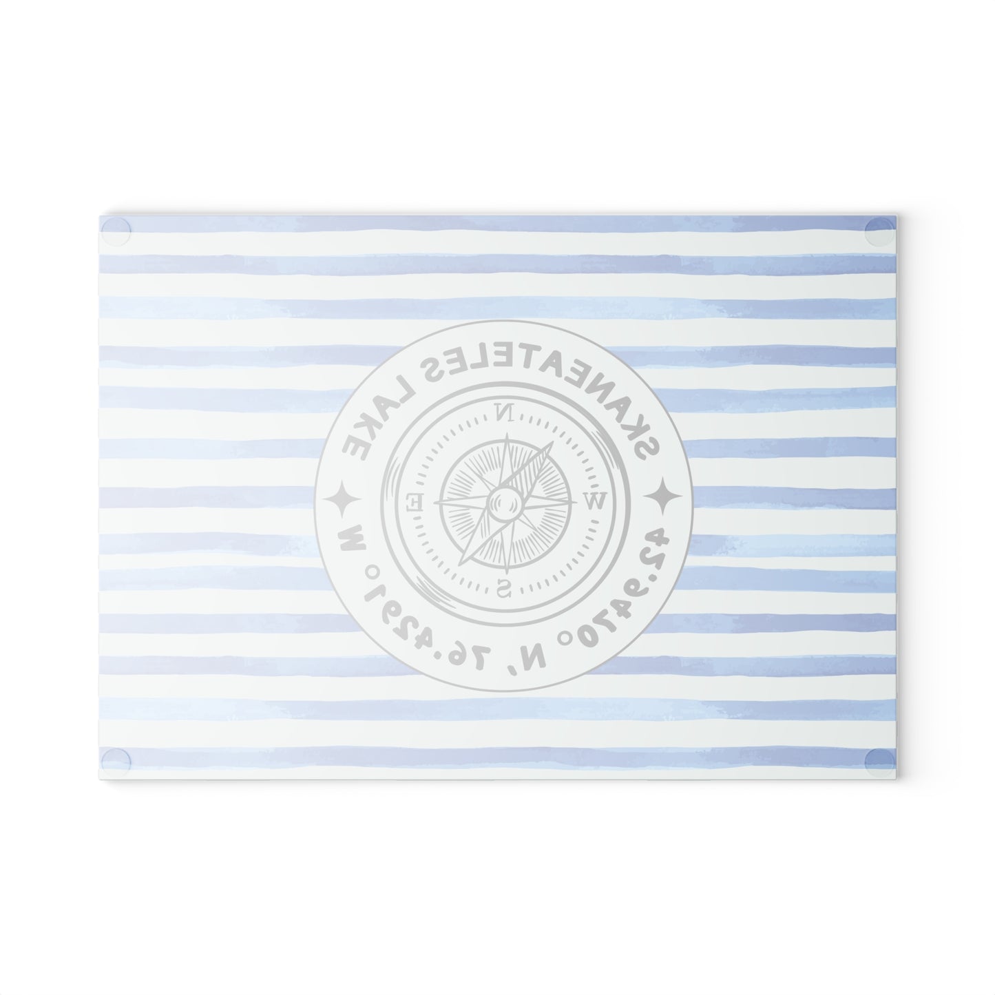 Skaneateles Blue Cabana Stripe Glass Cutting and Charcuterie Board