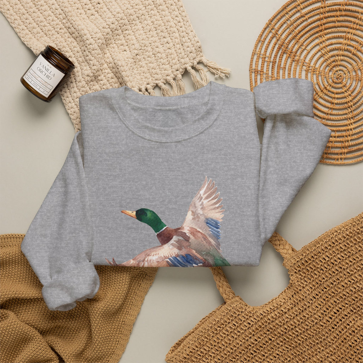 Mallard Flight Crewneck Sweatshirt — Flying Duck Nature Graphic