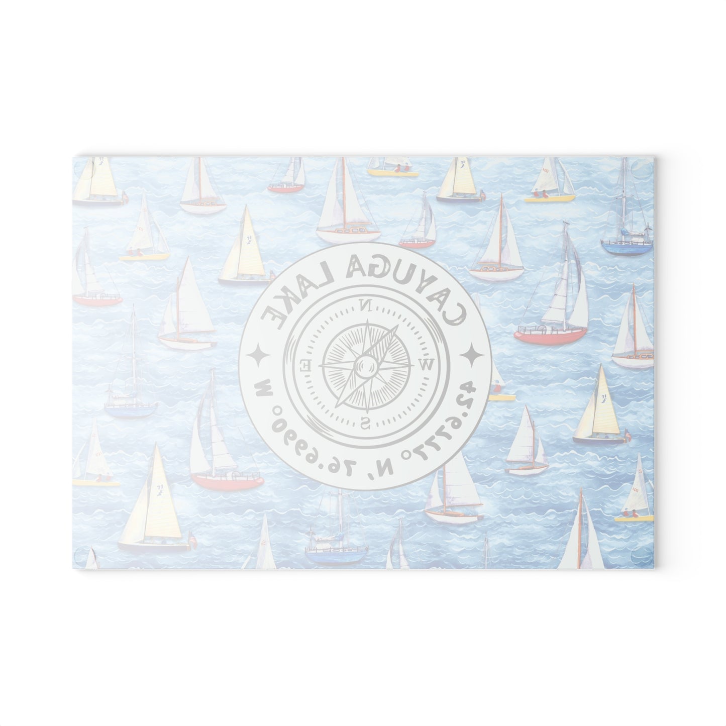 Cayuga Lake Sailboats Glass Charcuterie and Cutting Board