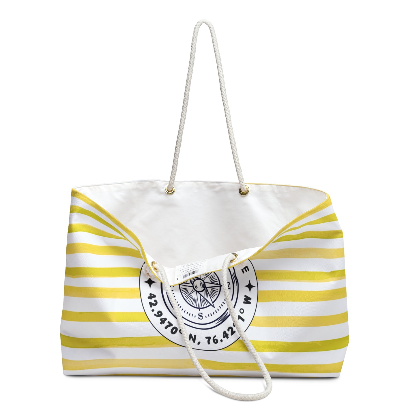 Skaneateles Yellow Cabana Stripe - Jumbo Lake Day Tote Bag