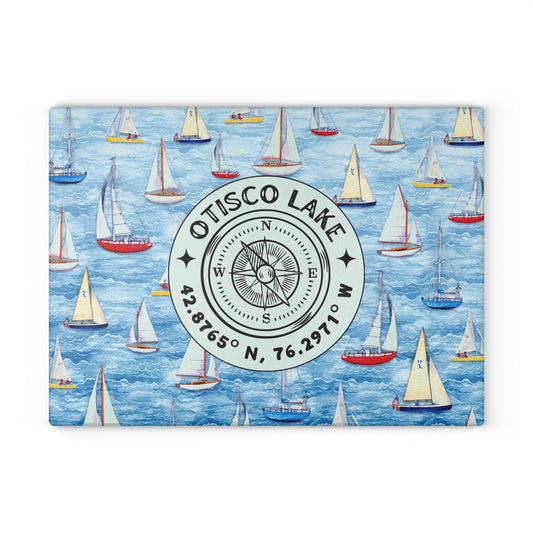 Otisco Lake Sailboats Glass Cutting and Charcuterie Board
