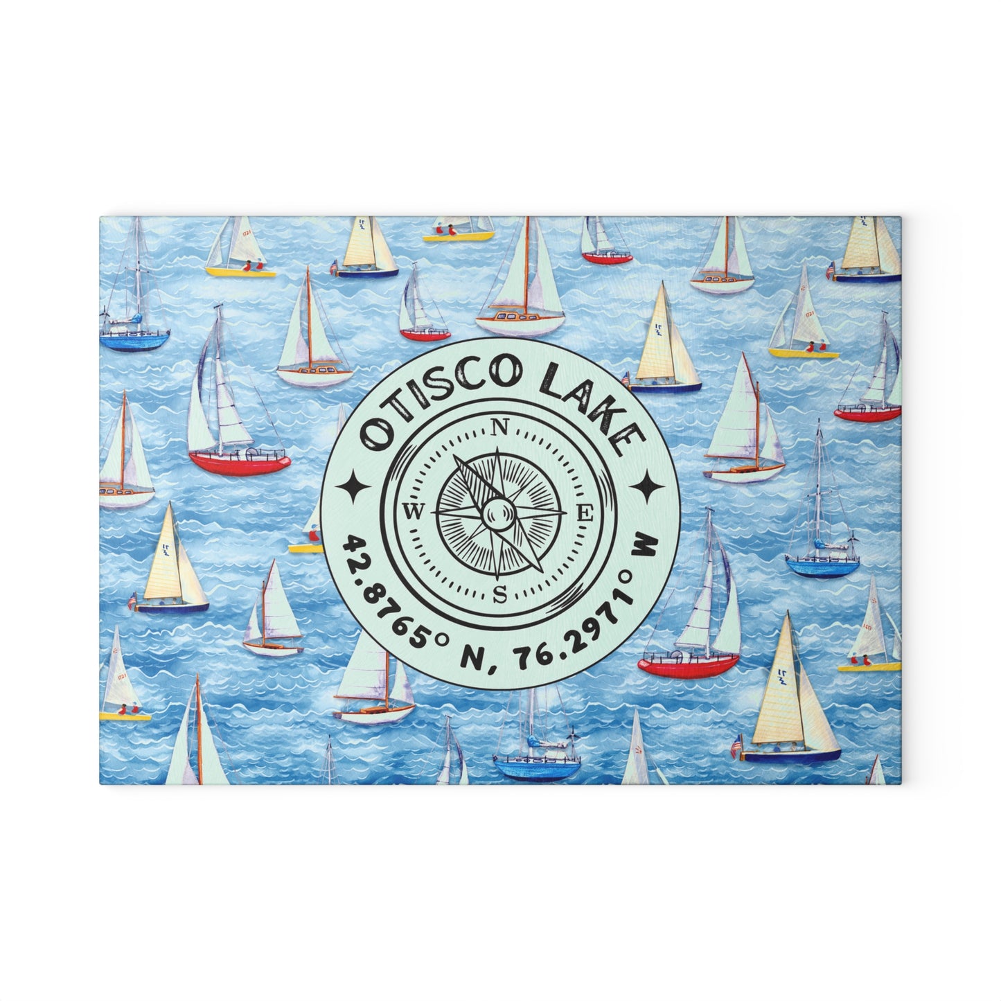 Otisco Lake Sailboats Glass Cutting and Charcuterie Board