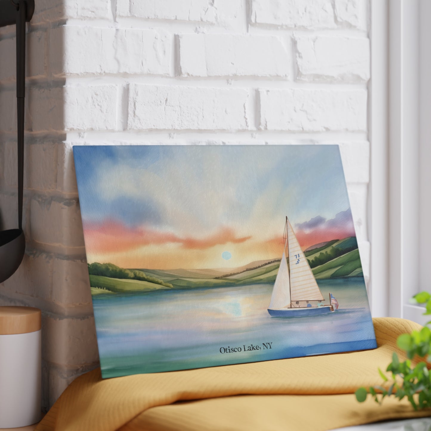 Otisco Lake Sunrise Glass Cutting and Charcuterie Board