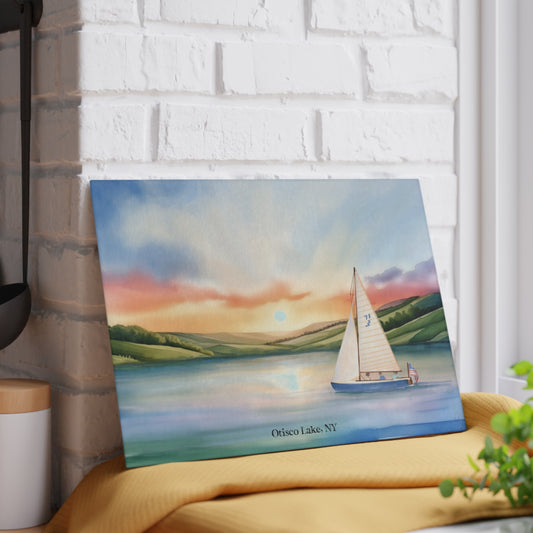 Otisco Lake Sunrise Glass Cutting and Charcuterie Board