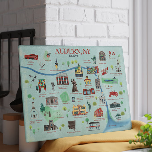 Auburn, NY Historical Landmarks Glass Cutting and Charcuterie Board