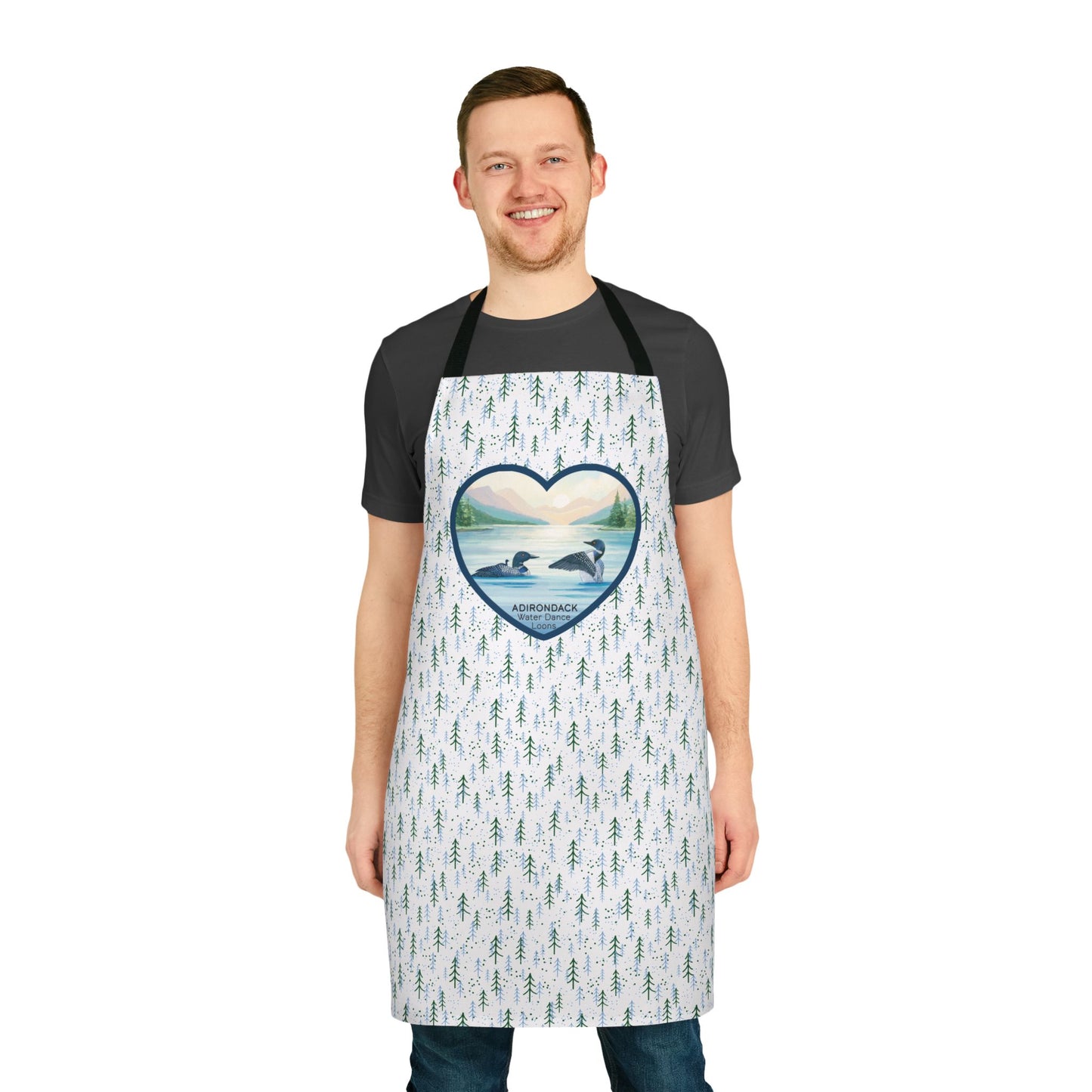 Adirondack Wilderness Loon Family, Water Dance, Apron with Heart Design - Perfect for Nature Lovers, Chefs, and Home Cooks - Made in the USA