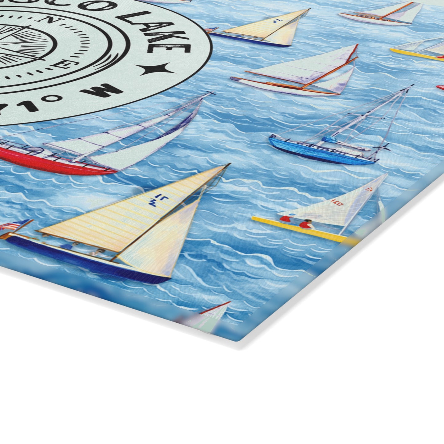 Otisco Lake Sailboats Glass Cutting and Charcuterie Board