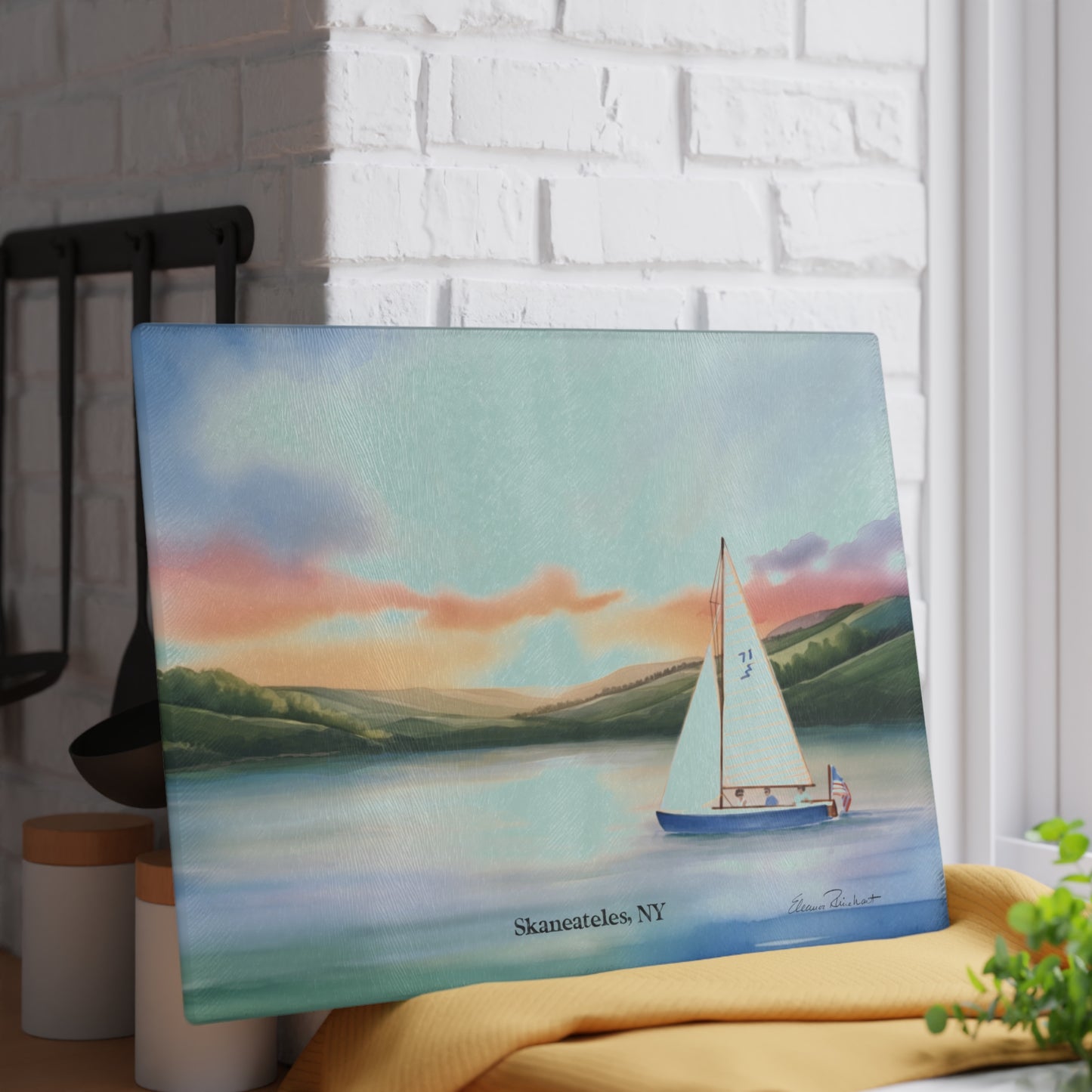 Skaneateles Sunrise Glass Cutting and Charcuterie Board