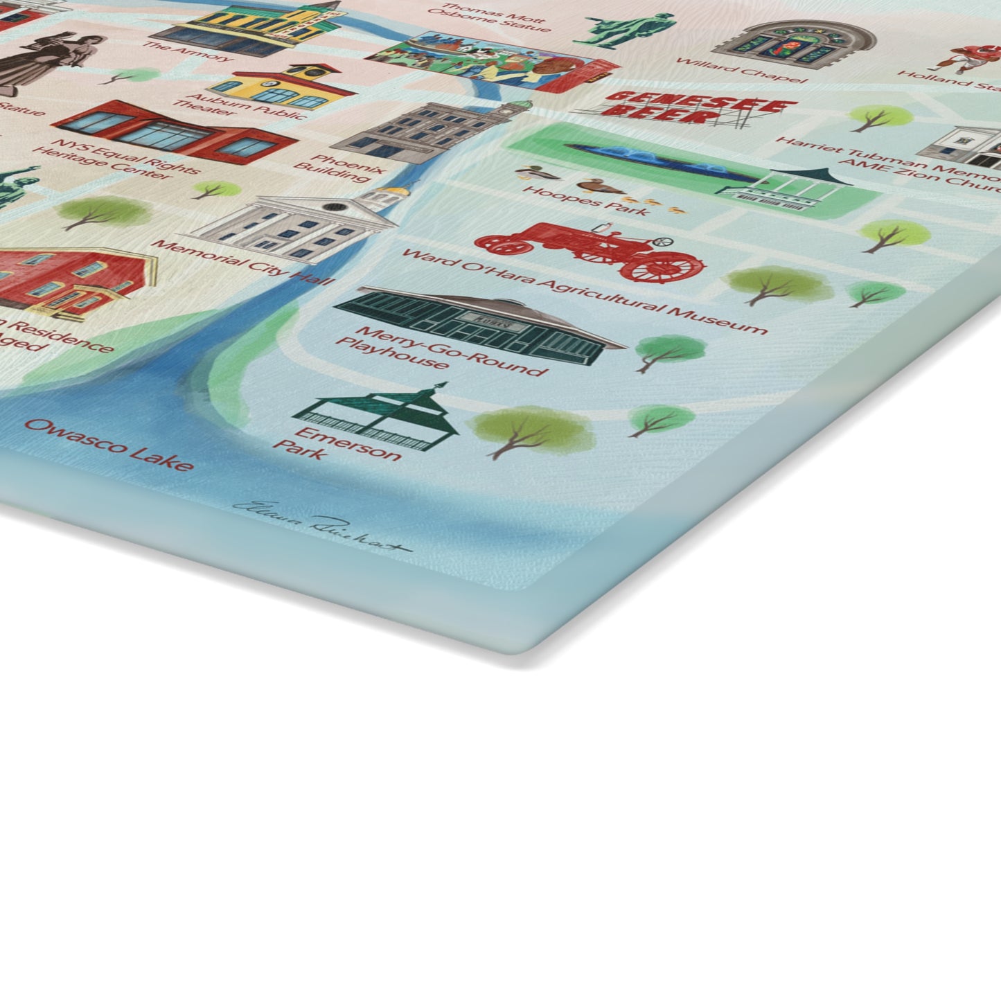 Auburn, NY Historical Landmarks Glass Cutting and Charcuterie Board