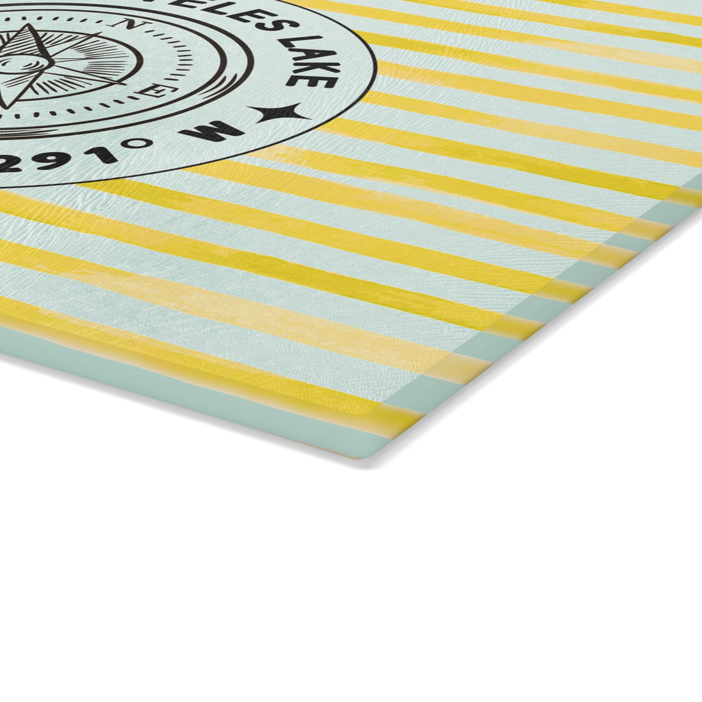 Skaneateles Yellow Cabana Stripe Glass Cutting and Charcuterie Board