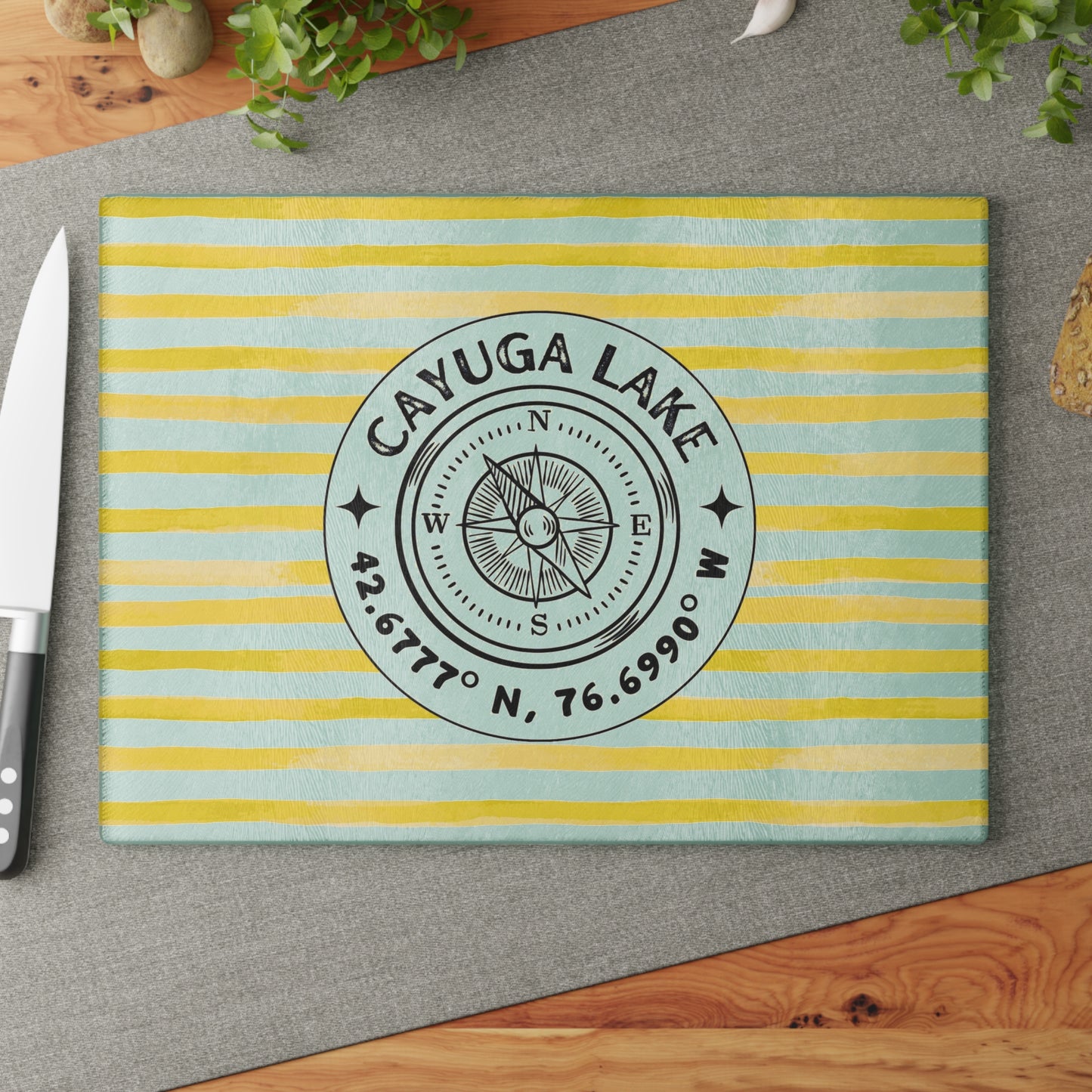 Cayuga Lake Yellow Cabana Glass Charcuterie and Cutting Board