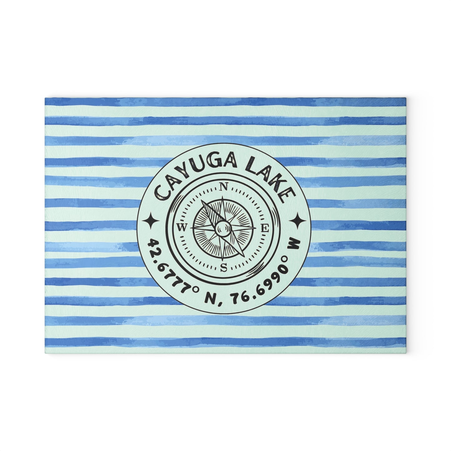 Cayuga Lake Blue Cabana Stripe Glass Charcuterie and Cutting Board