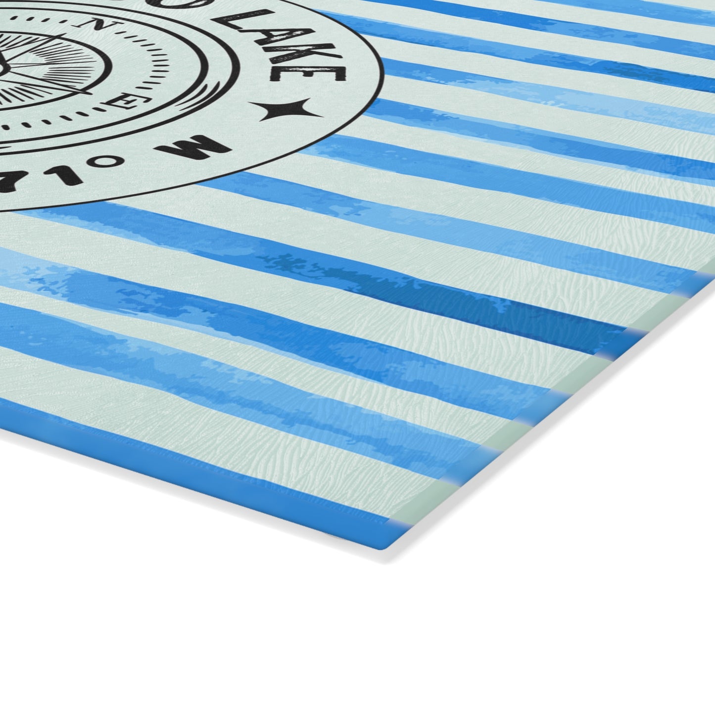 Otisco Lake Blue Cabana Stripe Glass Cutting and Charcuterie Board