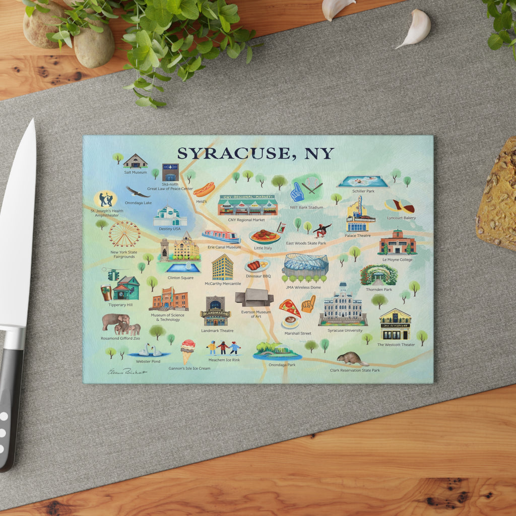 Syracuse City Map Glass Charcuterie and Cutting Board