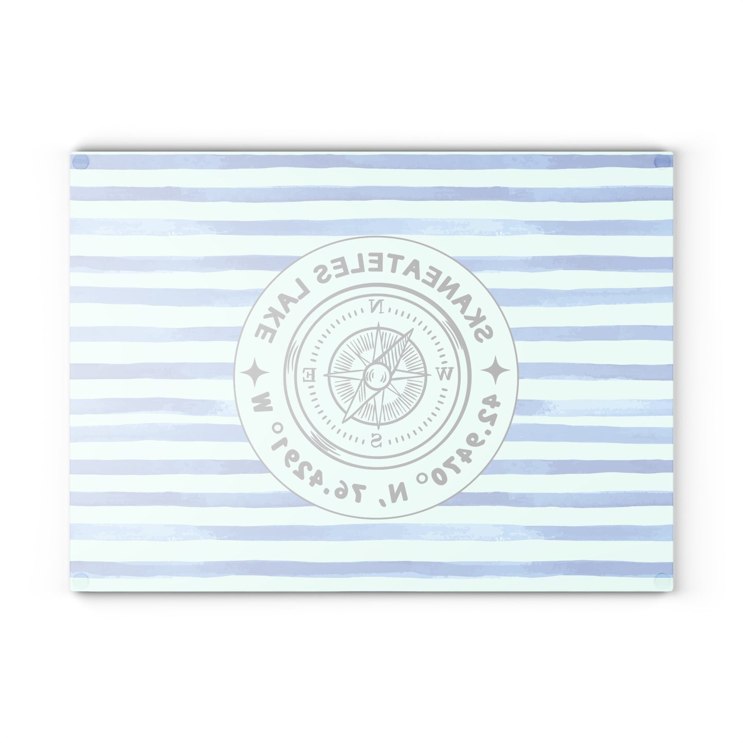 Skaneateles Blue Cabana Stripe Glass Cutting and Charcuterie Board