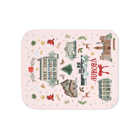 Aurora Folk Art PINK Christmas Double Layer Sherpa Blanket