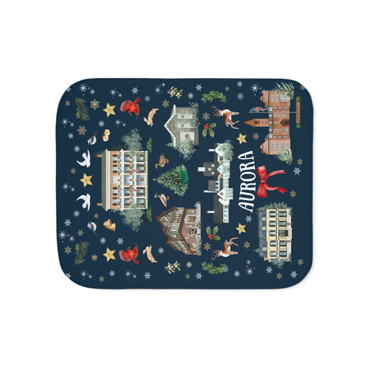 Copy of Aurora Folk Art NAVY Christmas Double Layer Sherpa Blanket