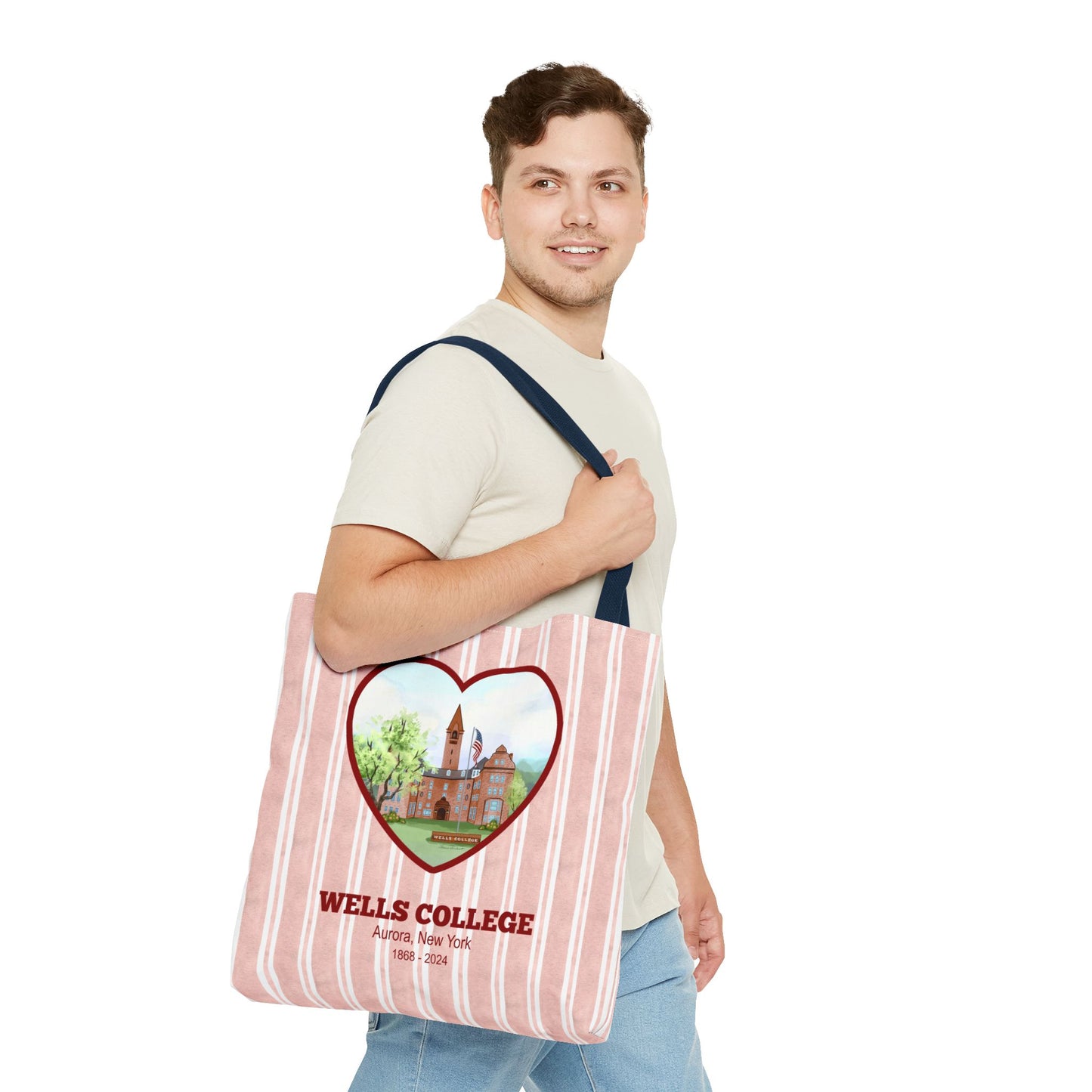 Wells College, Red Cabana Stripe, XL Tote Bag
