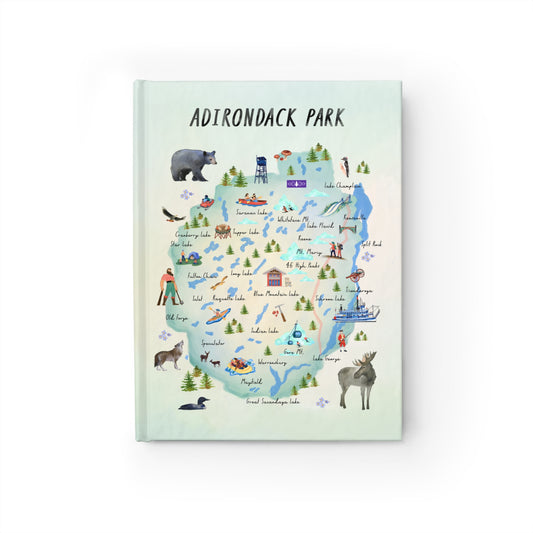 Adirondack Park Watercolor Map Illustrated Journal - Explore Nature and Adventures - Made in the USA
