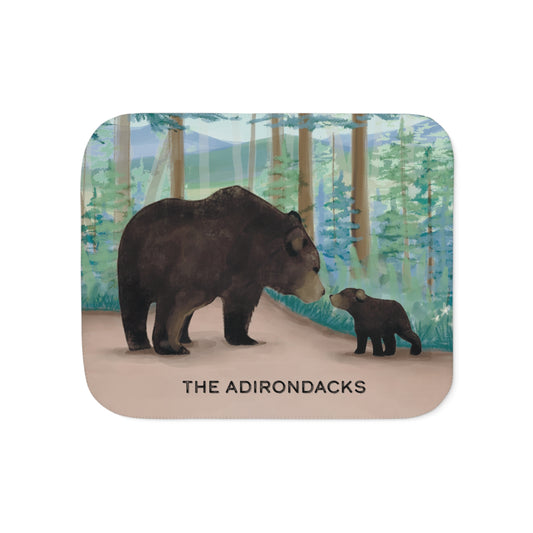 Black Bear Mother and Cub, Adirondack Park - Double Layer Sherpa Blanket - Hand Painted Design - Made in the USA