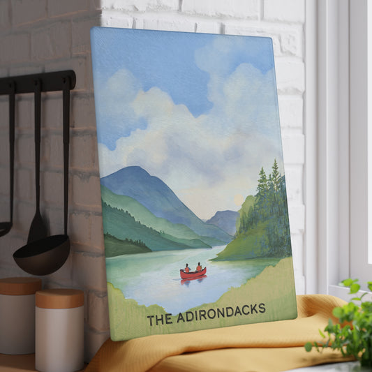 Red Canoe Adirondack Park - Glass Cutting and Charcuterie Board - Perfect for Home Chefs and Outdoor Enthusiasts - Made in the USA