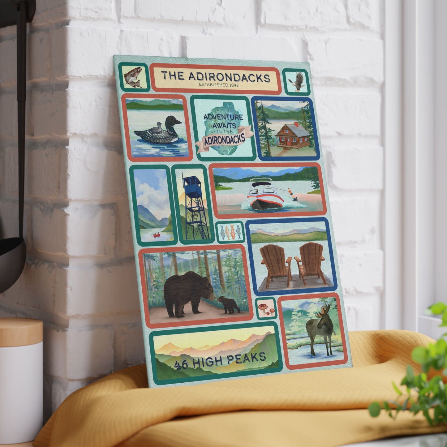 Adirondack Park, Hand Painted Scenes Cutting and Charcuterie Board - Perfect for Home Chefs and Outdoor Enthusiasts - Made in the USA