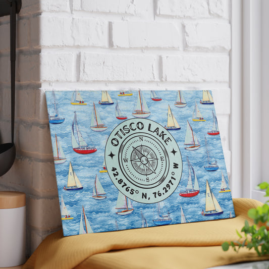 Otisco Lake Sailboats Glass Cutting and Charcuterie Board