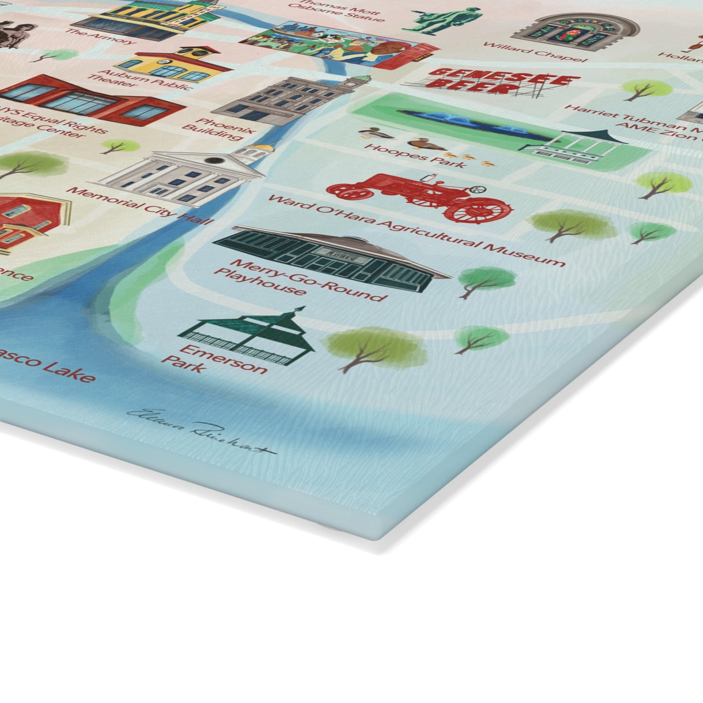 Auburn, NY Historical Landmarks Glass Cutting and Charcuterie Board