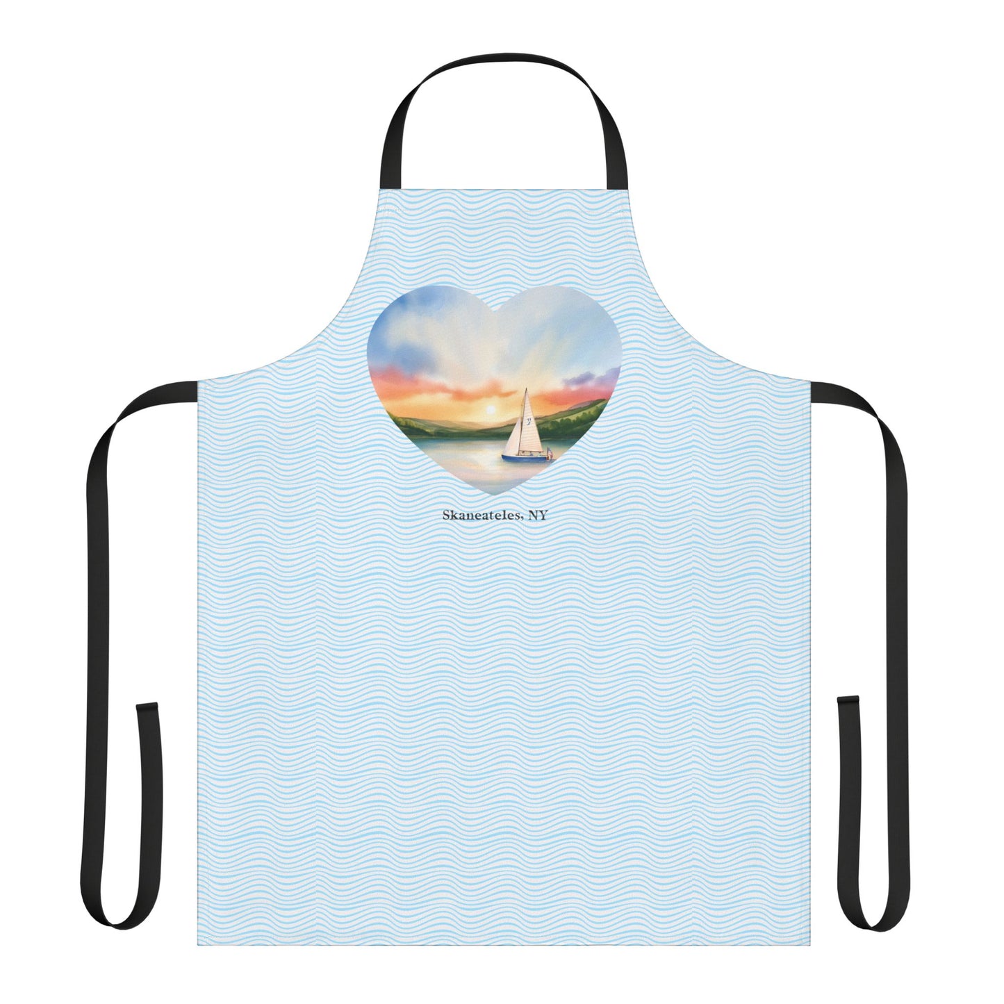 Skaneateles NY Sunrise Sailboat Apron with Heart Design - Perfect for Lake Lovers, Chefs, and Home Cooks