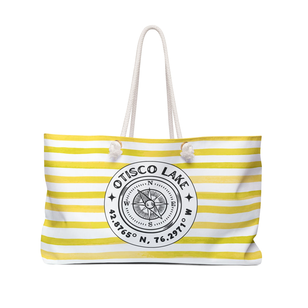 Otisco Lake Yellow Cabana Stripe - Jumbo Lake Day Tote Bag