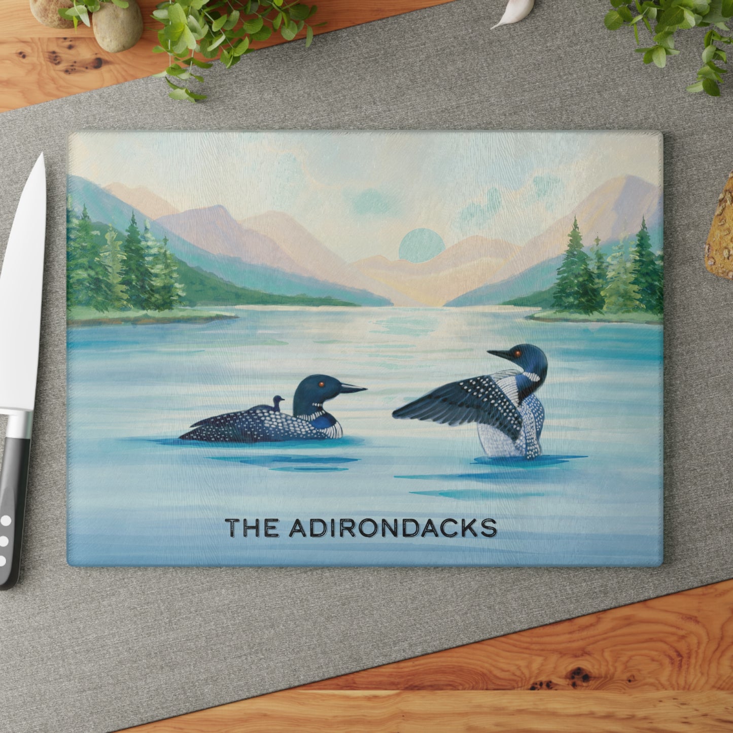 Adirondack Loon Family Glass Cutting and Charcuterie Board - Perfect for Home Chefs and Outdoor Enthusiasts - Made in the USA