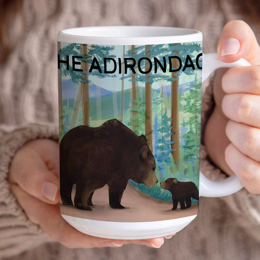 Mother and cub Black Bears, Adirondack Park, NY - 15oz Ceramic Mug - Made in the USA
