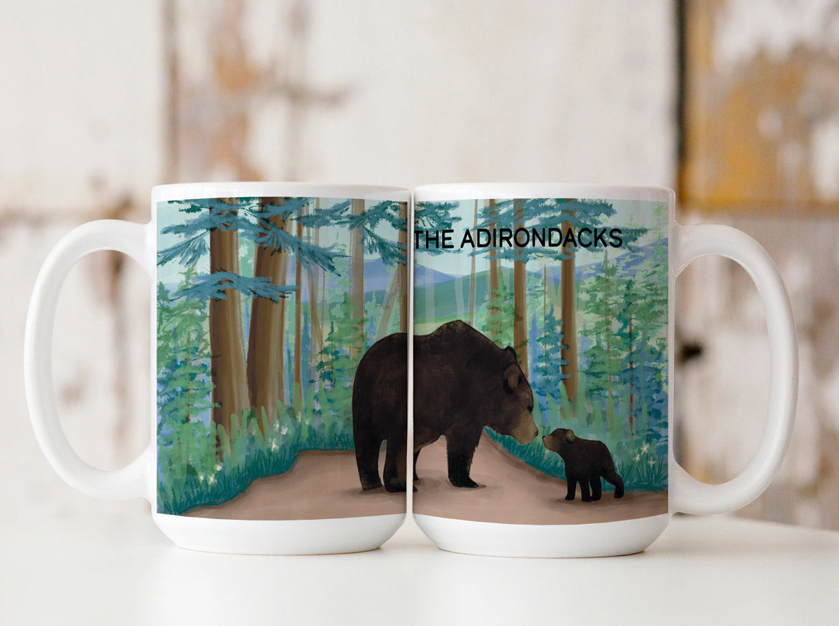 Mother and cub Black Bears, Adirondack Park, NY - 15oz Ceramic Mug - Made in the USA