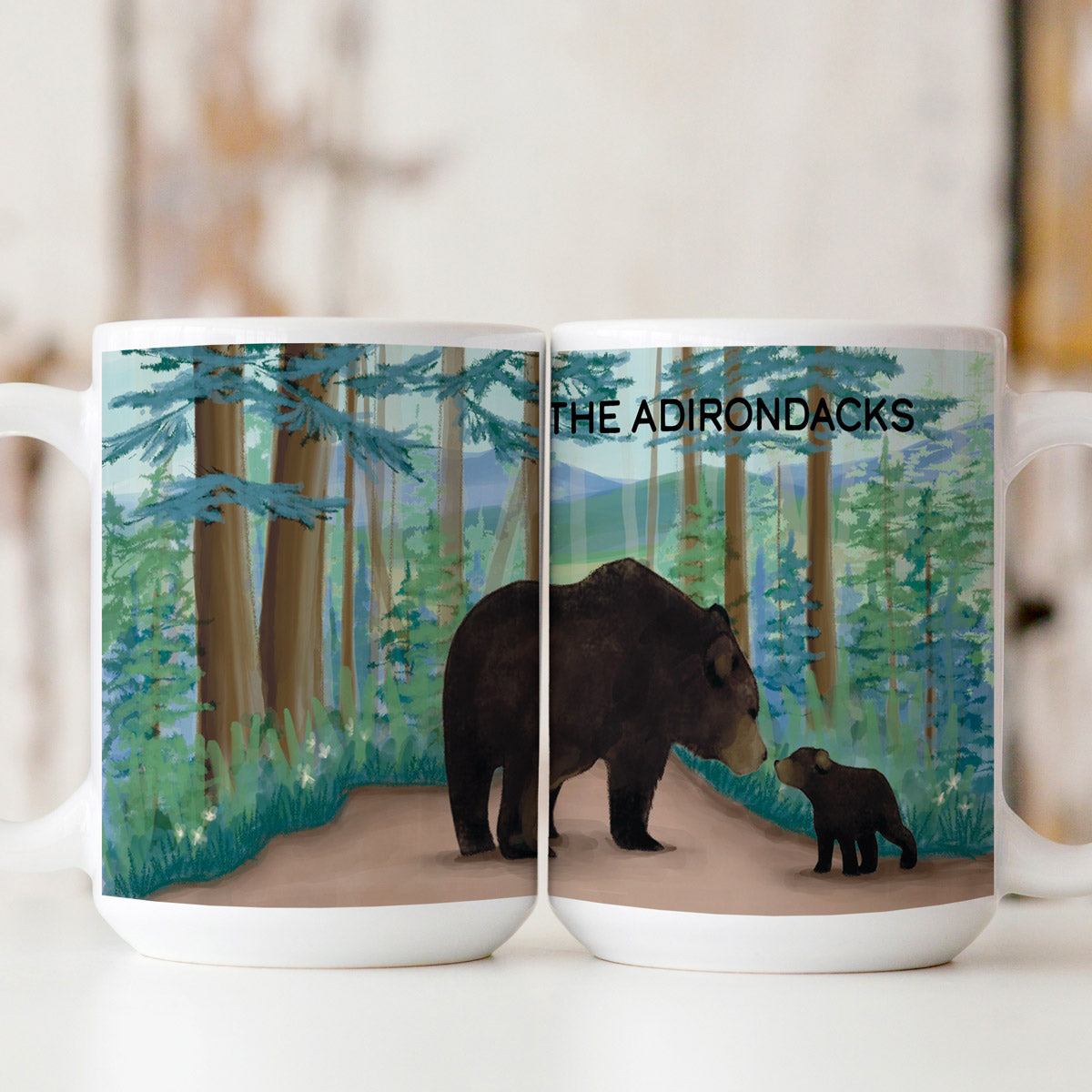 Mother and cub Black Bears, Adirondack Park, NY - 15oz Ceramic Mug - Made in the USA