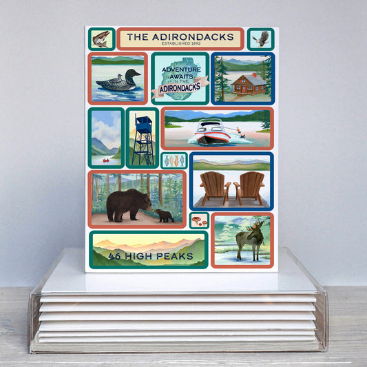 Adirondack Adventure Scenes Grid Watercolor Illustration Folded Notecard Set - Pack of 5