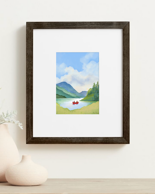 Adirondack Park, NY Red Canoe, Hand Painted Illustration - Fine Art Print - Made in the USA